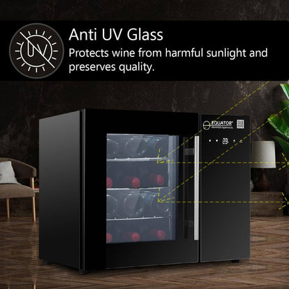 22In. Single Temperature Zone 12-Bottles Countertop/Wall-Mounted Beverage and Wine Cooler Black with anti UV Glass Door