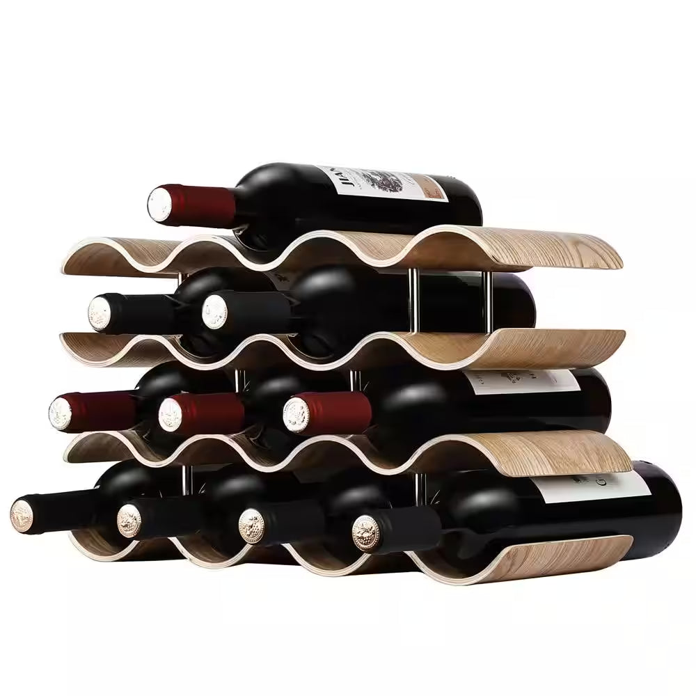 14-Bottle Natural Countertop Wine Rack, 4-Tier Wooden Wine Storage Rack, Freestanding Wine Bottle Holder Stand