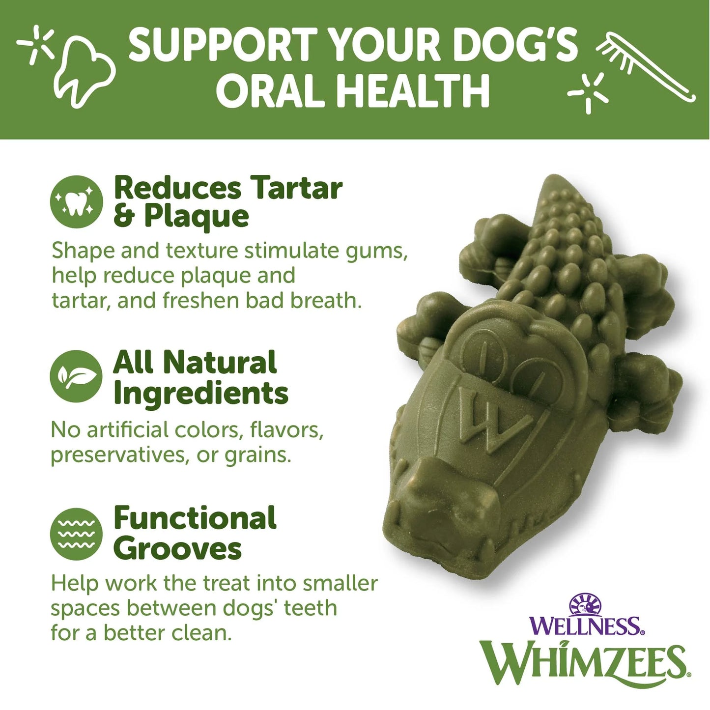 Wellness® ® Alligator Natural Grain Free Dental Chews for Dogs, Medium Breed, 12 Count