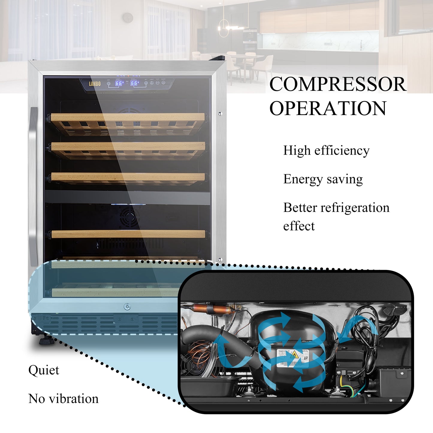 24 Inch Width 44 Bottle Built-In Compressor Dual Zone Wine Cooler