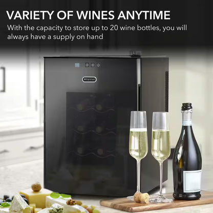16 In. 20 Bottle Wine Cooler Single Zone Fridge Freestanding Black with LED Display, Chrome Shelves, Mirror Glass Door