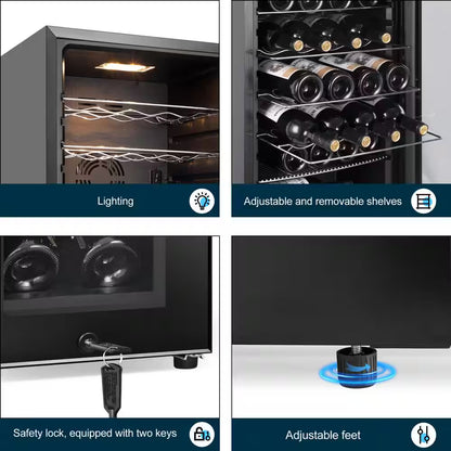 17 In. Wine Cooler 24 Bottle Freestanding Wine Refrigerator with Door Lock, Black