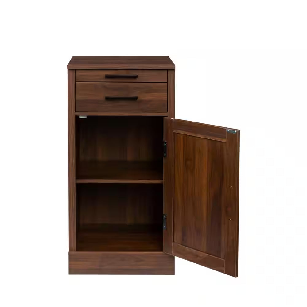 Walnut Brown Freestanding Wooden Wine Bar Cabinet Buffet with Sliding Hutch and Drawer for Kitchen Dining Room Entryway