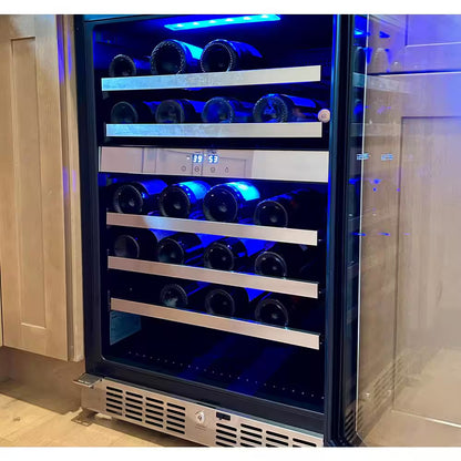 Transcend 24 In. 46-Bottle Seamless Stainless Steel Single Door Dual Zone Built-In Wine Cooler