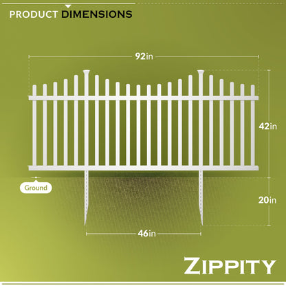 42In H X 92In W (2 Panels) No Dig Zippity Manchester Fence Kit, White Vinyl Picket Fence Panels, Perfect Durable Temporary Outdoor Fence for Backyard, Patio, or Garden, ZP19018