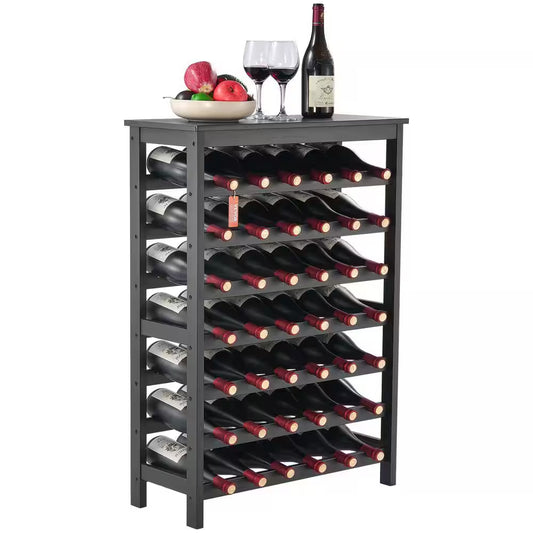 42-Bottle Bamboo Wine Rack, 7-Tier Freestanding Storage with Table Top, Wobble-Free Display Shelf for Kitchen, Black