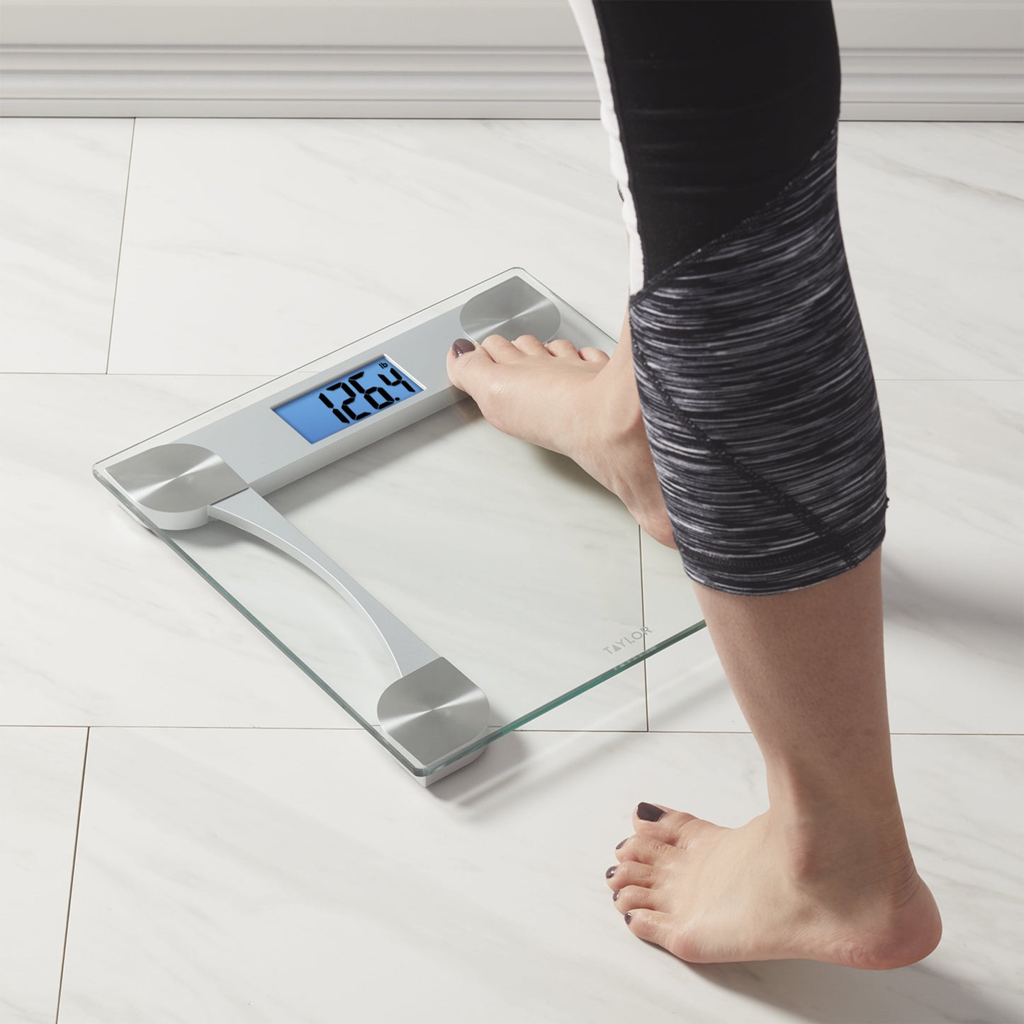 Taylor 12.2" X 12.2" Weight Tracking Glass Body Weight Scale Battery Powered, FSA HSA Eligible, 440 Lb Capacity, Clear