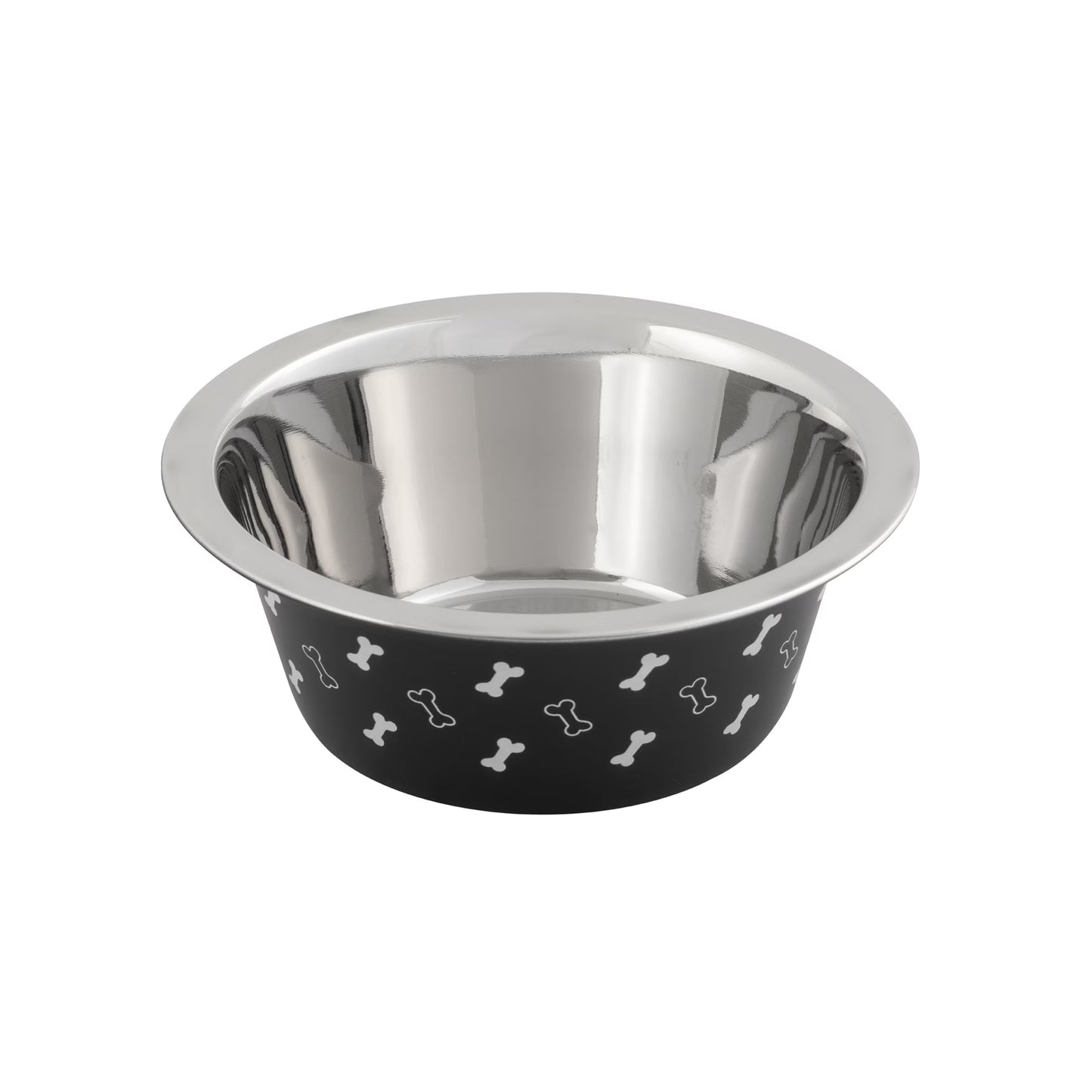 (2 Pack)  Medium Stainless Steel Dog Bowl, Black with Bones, 25.75 Fluid Ounces