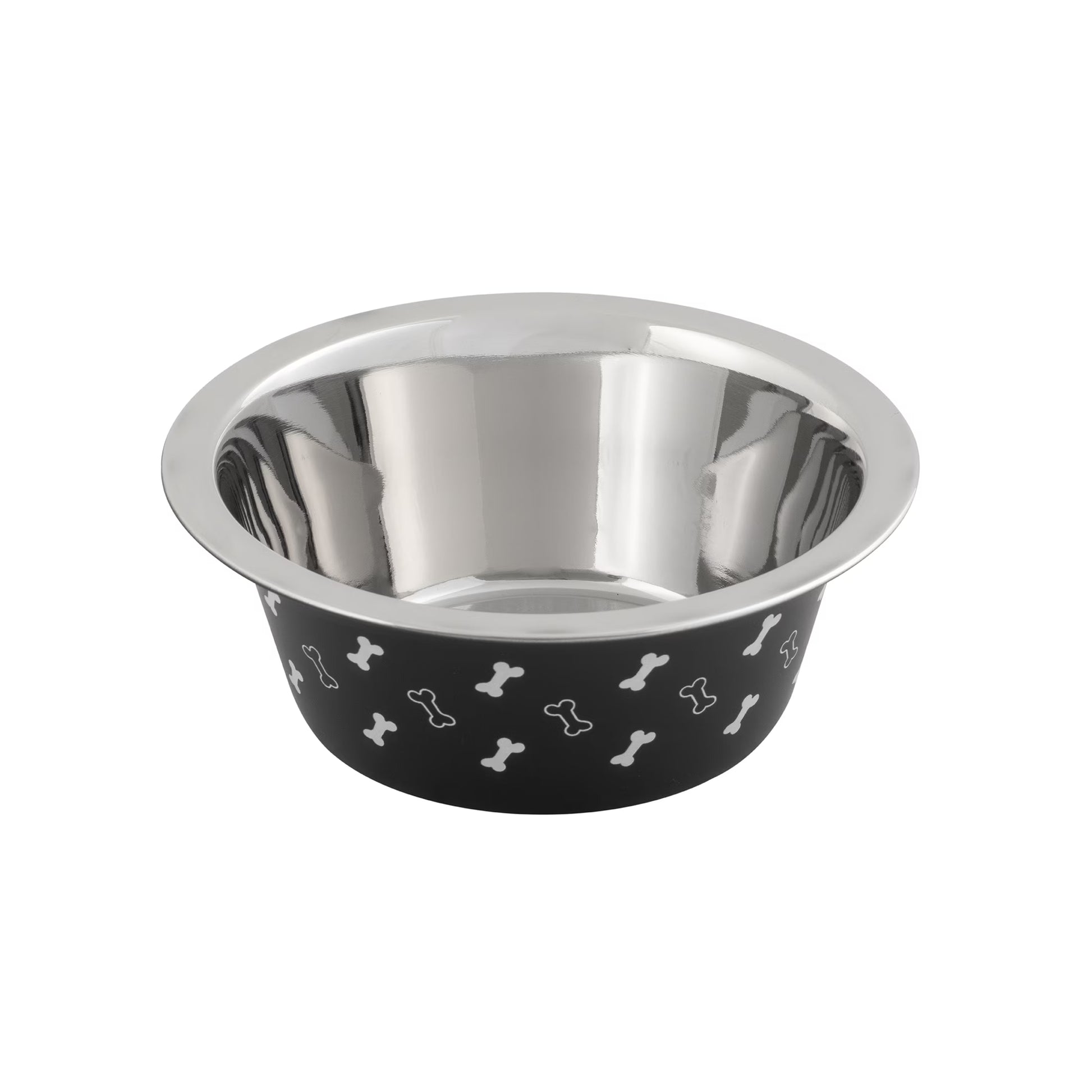(2 Pack)  Medium Stainless Steel Dog Bowl, Black with Bones, 25.75 Fluid Ounces