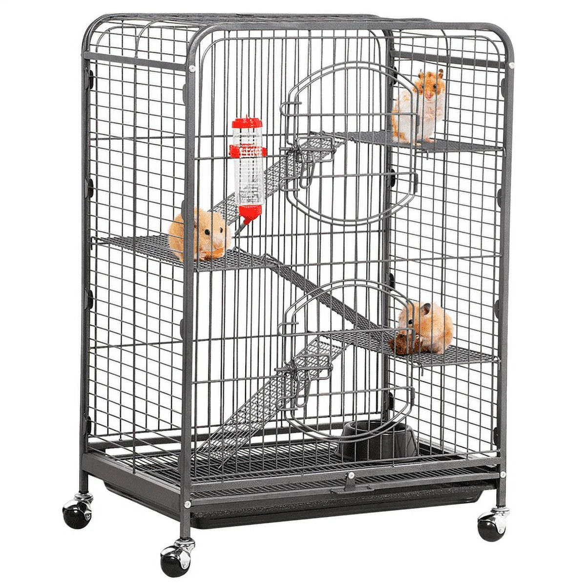 37"H Metal 4-Tier Rolling Large Small Animal Cage,Black