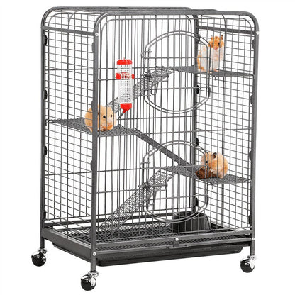 37"H Metal 4-Tier Rolling Large Small Animal Cage,Black