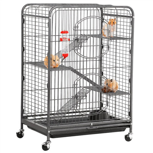 37"H Metal 4-Tier Rolling Large Small Animal Cage,Black