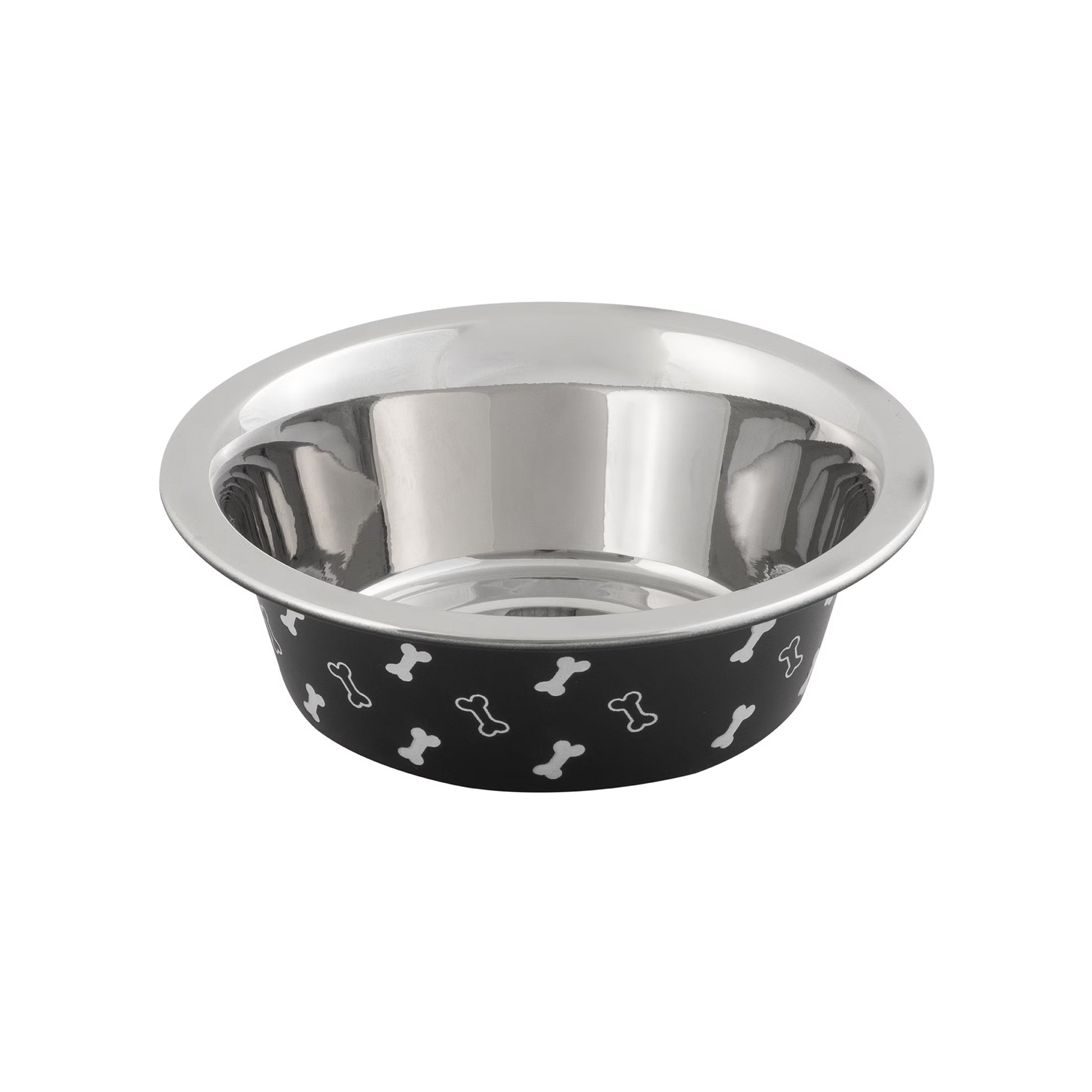 (2 Pack)  Medium Stainless Steel Dog Bowl, Black with Bones, 25.75 Fluid Ounces