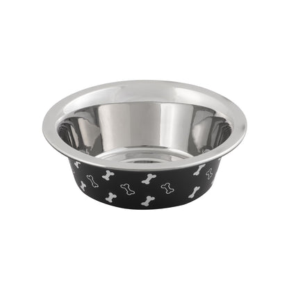 (2 Pack)  Medium Stainless Steel Dog Bowl, Black with Bones, 25.75 Fluid Ounces