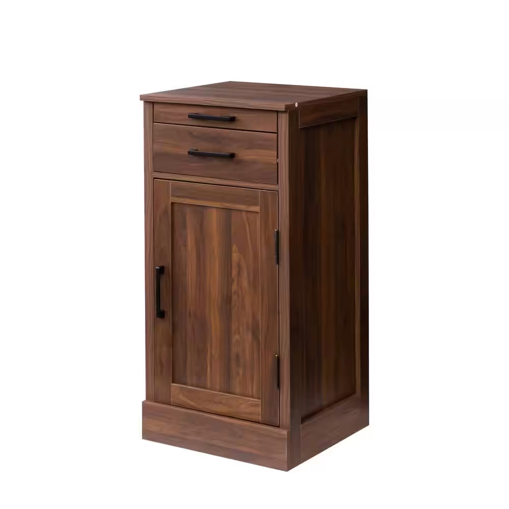 Walnut Brown Freestanding Wooden Wine Bar Cabinet Buffet with Sliding Hutch and Drawer for Kitchen Dining Room Entryway