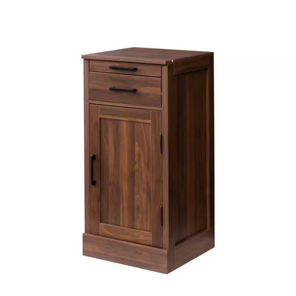 Walnut Brown Freestanding Wooden Wine Bar Cabinet Buffet with Sliding Hutch and Drawer for Kitchen Dining Room Entryway
