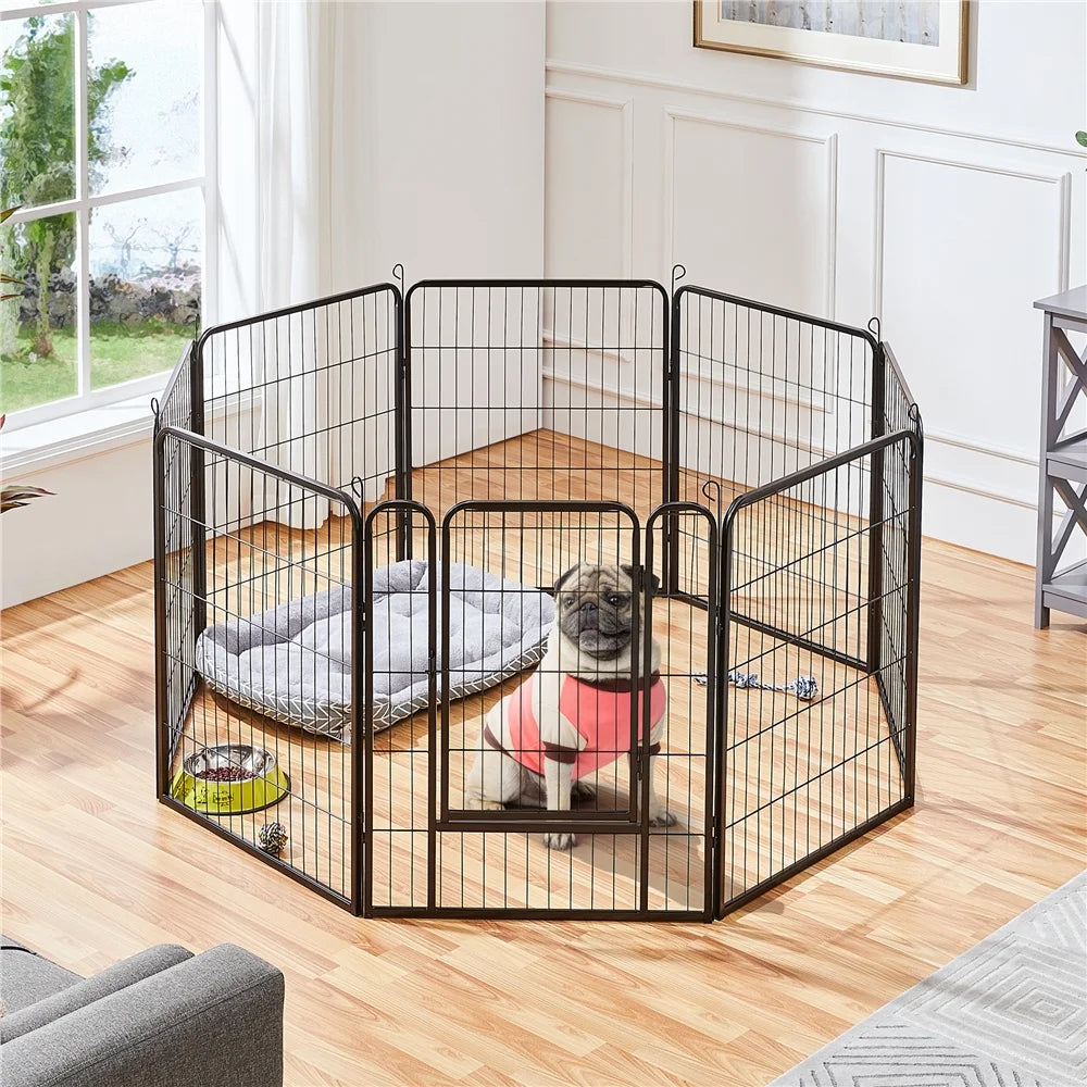 31.5″H Metal Pet Playpen Steel Dog Cat Exercise Barrier Outdoor Indoor Fence Door