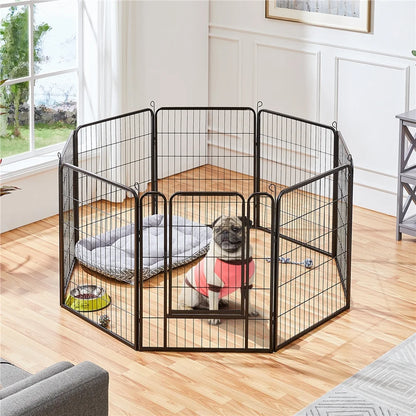 31.5″H Metal Pet Playpen Steel Dog Cat Exercise Barrier Outdoor Indoor Fence Door