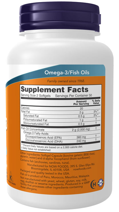 Supplements, Omega-3 180 EPA / 120 DHA, Molecularly Distilled, Cardiovascular Support, 100 Softgels