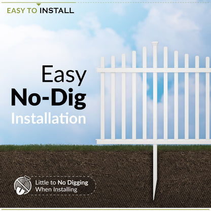 42In H X 92In W (2 Panels) No Dig Zippity Manchester Fence Kit, White Vinyl Picket Fence Panels, Perfect Durable Temporary Outdoor Fence for Backyard, Patio, or Garden, ZP19018