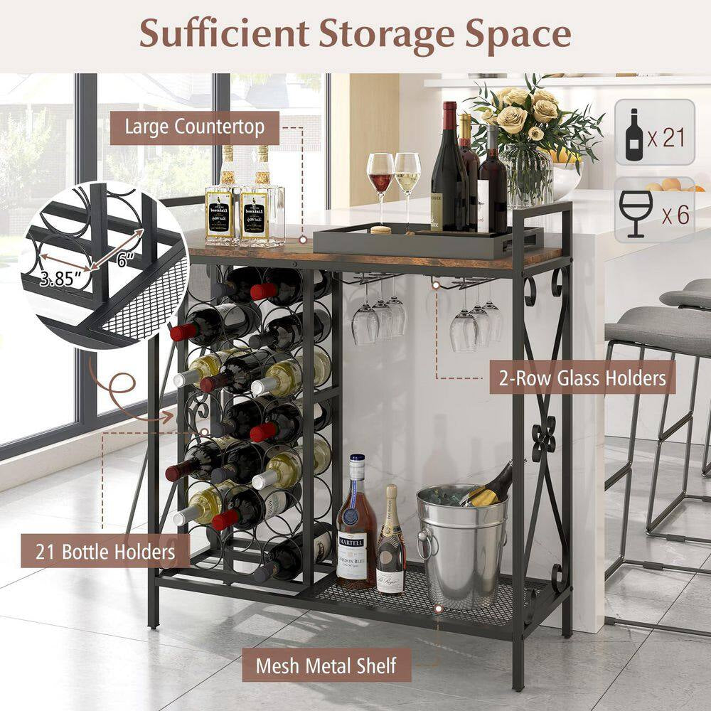 21-Bottle Rustic Brown Metal Floor Wine Rack