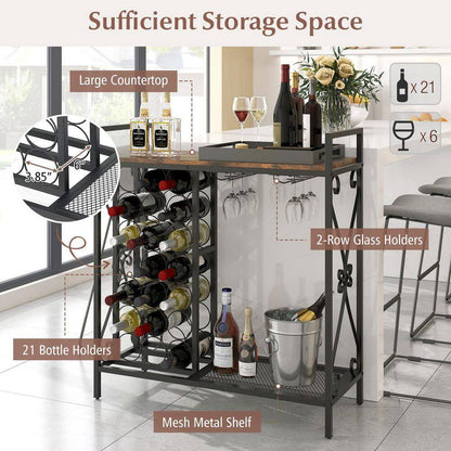 21-Bottle Rustic Brown Metal Floor Wine Rack
