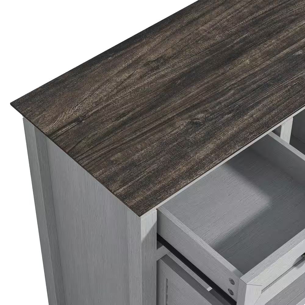 Scandinavian 47 In. Gray Wine Cabinet with Textured Patterns Door and Wooden Pattern Countertop