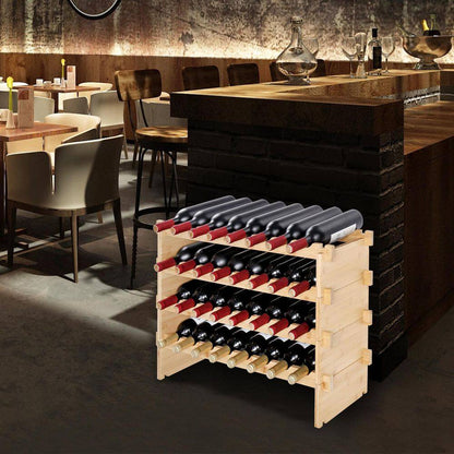 48-Bottle Stackable Modular Wine Rack, 6-Tier Solid Bamboo Wood Storage Racks, Freestanding Wines Holder Display Shelf