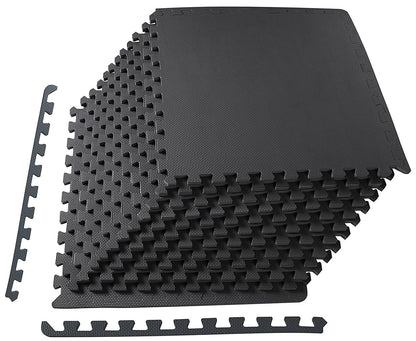 1/2 In. Thick Flooring Puzzle Exercise Mat with High Quality EVA Foam Interlocking Tiles, 6 Piece, 24 Sq Ft. Black