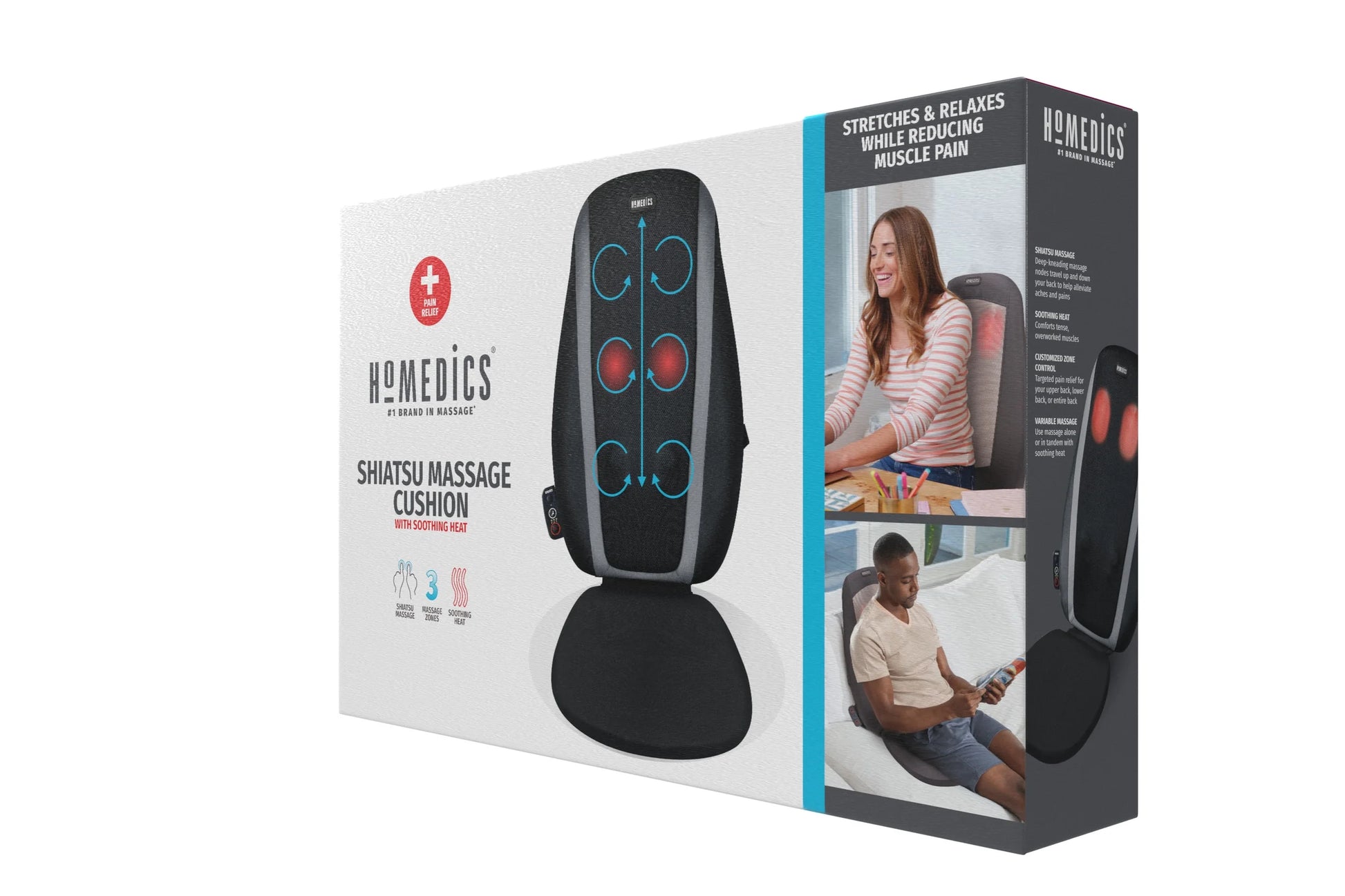 Shiatsu Massage Cushion with Soothing Heat, Deep-Kneading Massage, 3 Massage Zones, Soothing Heat, Relax Overworked Muscles, Release Tension, Reduce Back Pain