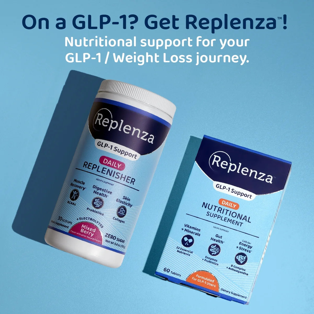 (2 Pack)  GLP-1 Support, Daily Replenisher, Supports Muscle Recovery, Digestive Health, Mixed Berry, 15 Servings
