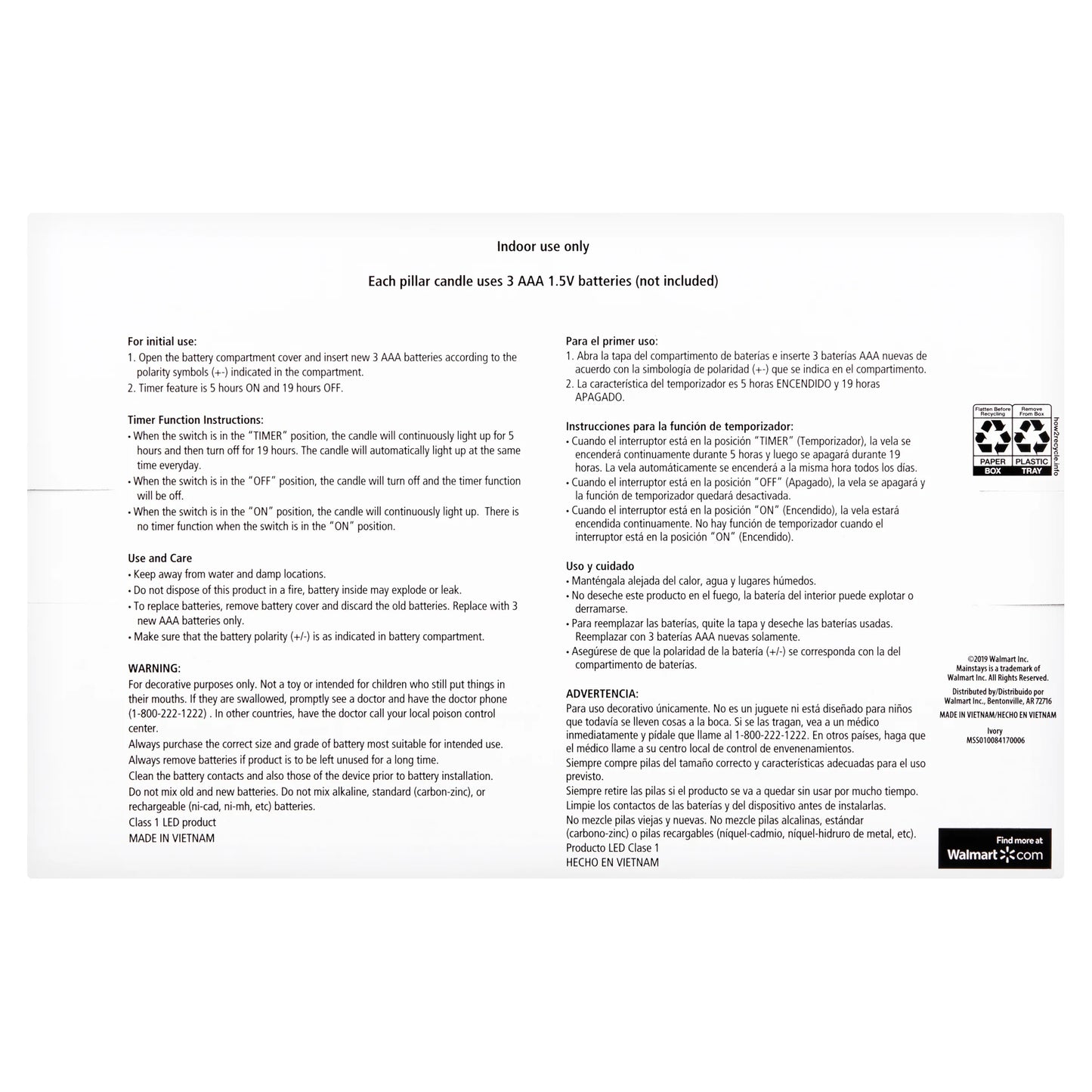 Unscented Flameless LED Pillar Candle, Ivory, Various Sizes, 3 Count