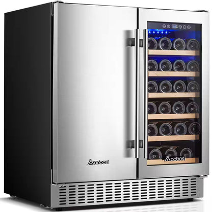 30 In. Dual Zone 28-Wine Bottles and 80-Cans Built-In or Freestanding Beverage and Wine Cooler in Stainless Steel