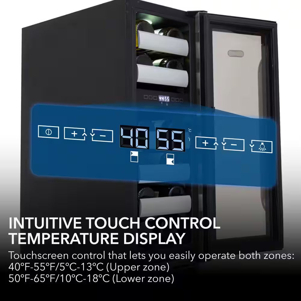 12 In. Dual-Zone 17-Bottle Wine Cooler Fridge Built-In with Seamless Stainless Steel UV Protection Glass Door