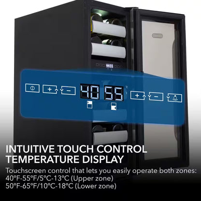 12 In. Dual-Zone 17-Bottle Wine Cooler Fridge Built-In with Seamless Stainless Steel UV Protection Glass Door