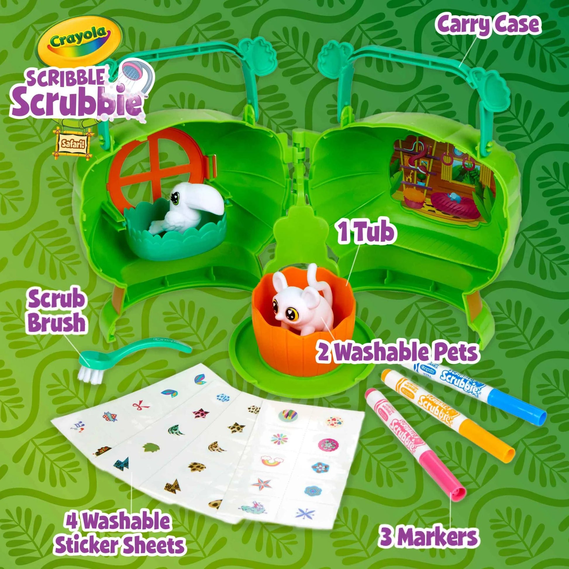 Scribble Scrubbie Pets Safari Treehouse Toy Set, Coloring Gift for Kids, Jungle Arts & Crafts