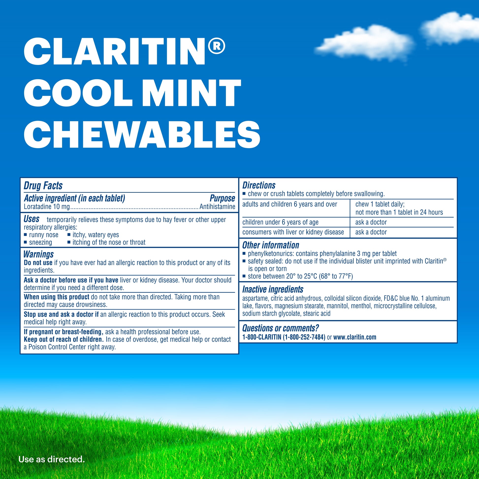 (3 Pack)  24 Hour Non-Drowsy Antihistamine Allergy Relief Medicine Cool Mint Chewable Tablet, 24 Ct