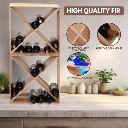 24-Bottle Burlywood Modular Wine Rack, Stackable Wine Storage Cube for Bar Cellar Kitchen Dining Room