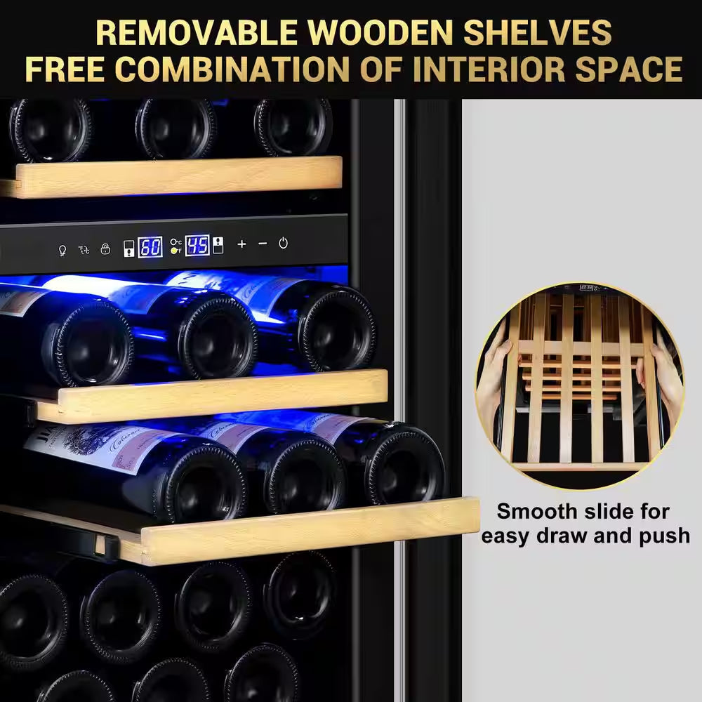 15" Dual Zone 30-Bottle Cellar Cooling Unit Built-In and Freestanding Wine Cooler in Blue LED 2 Handles Stainless Steel
