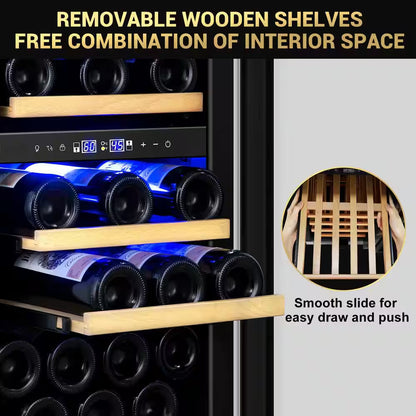 15" Dual Zone 30-Bottle Cellar Cooling Unit Built-In and Freestanding Wine Cooler in Blue LED 2 Handles Stainless Steel