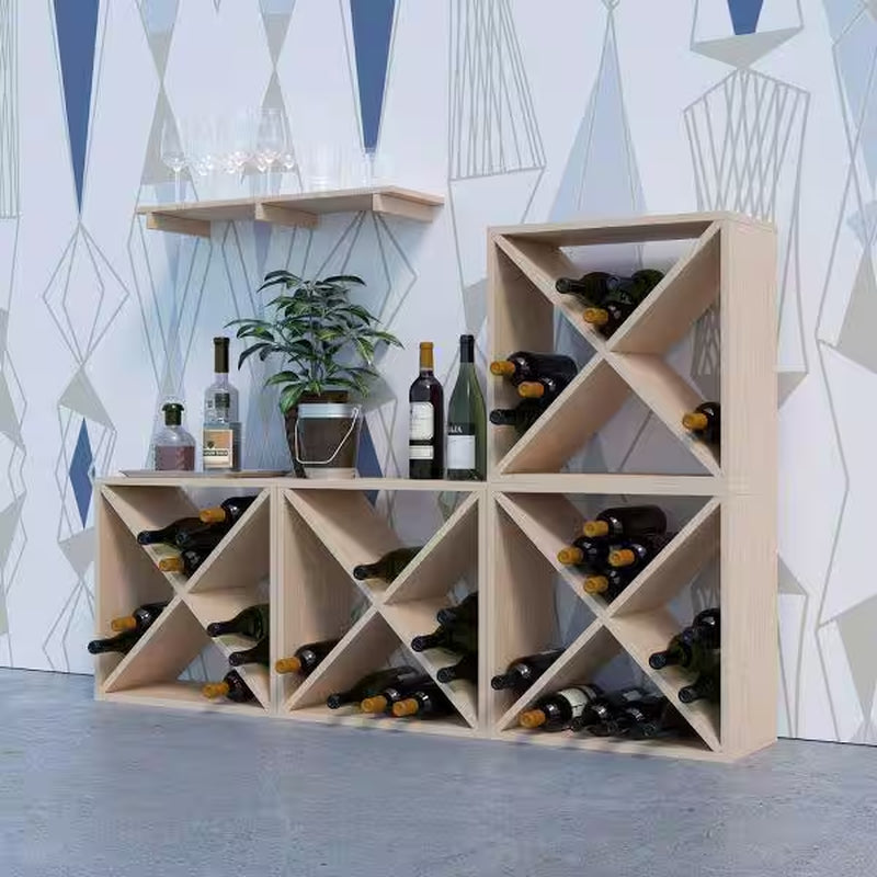 24-Bottle Burlywood Modular Wine Rack, Stackable Wine Storage Cube for Bar Cellar Kitchen Dining Room