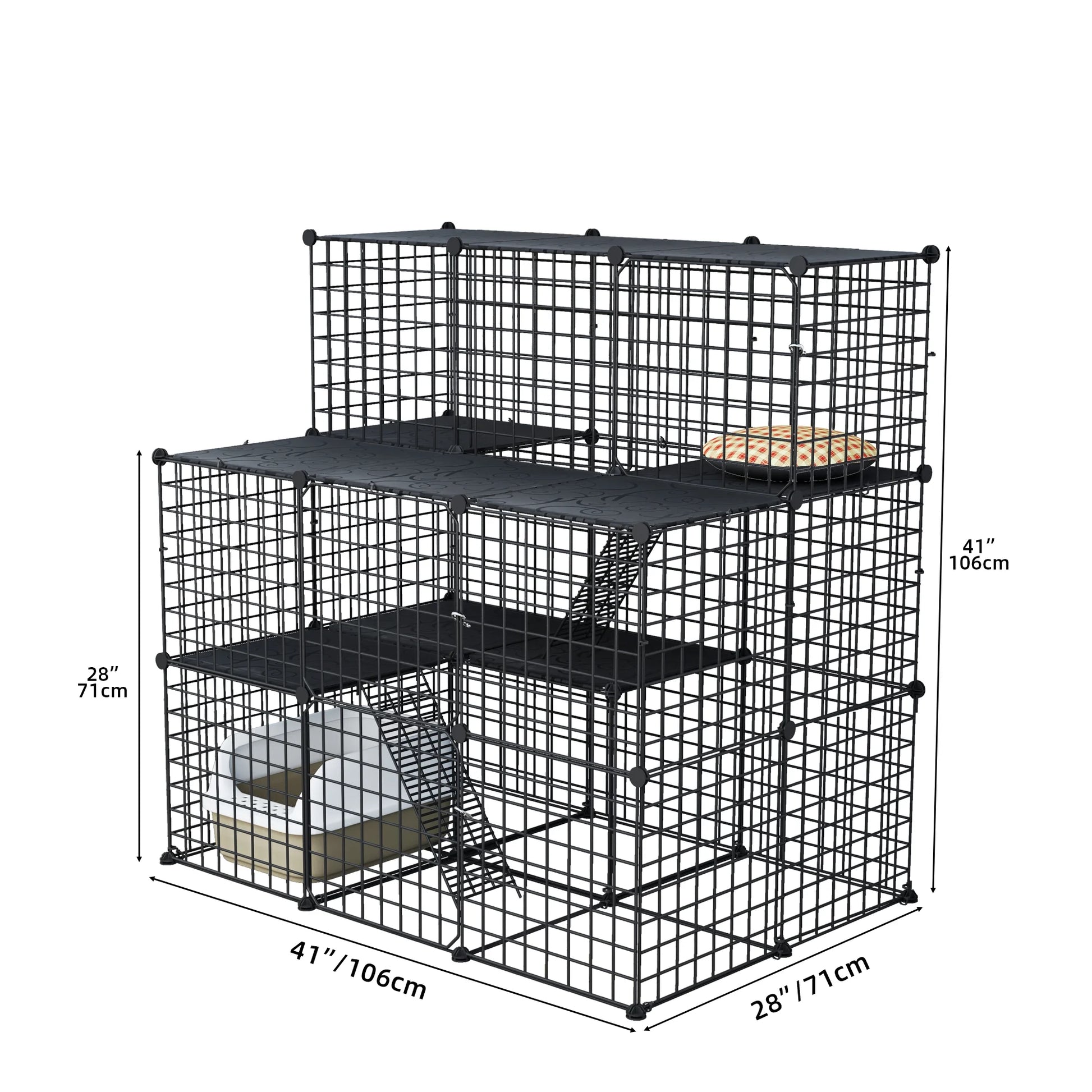 3 Tier Cat Cage,Indoor DIY Pets Playpen Cat Kennel,Cat Enclosure Metal Cat Kennels for 1-3 Cats, DIY Detachable Pet Playpen, 41"L X 28"W X 41"H,Black
