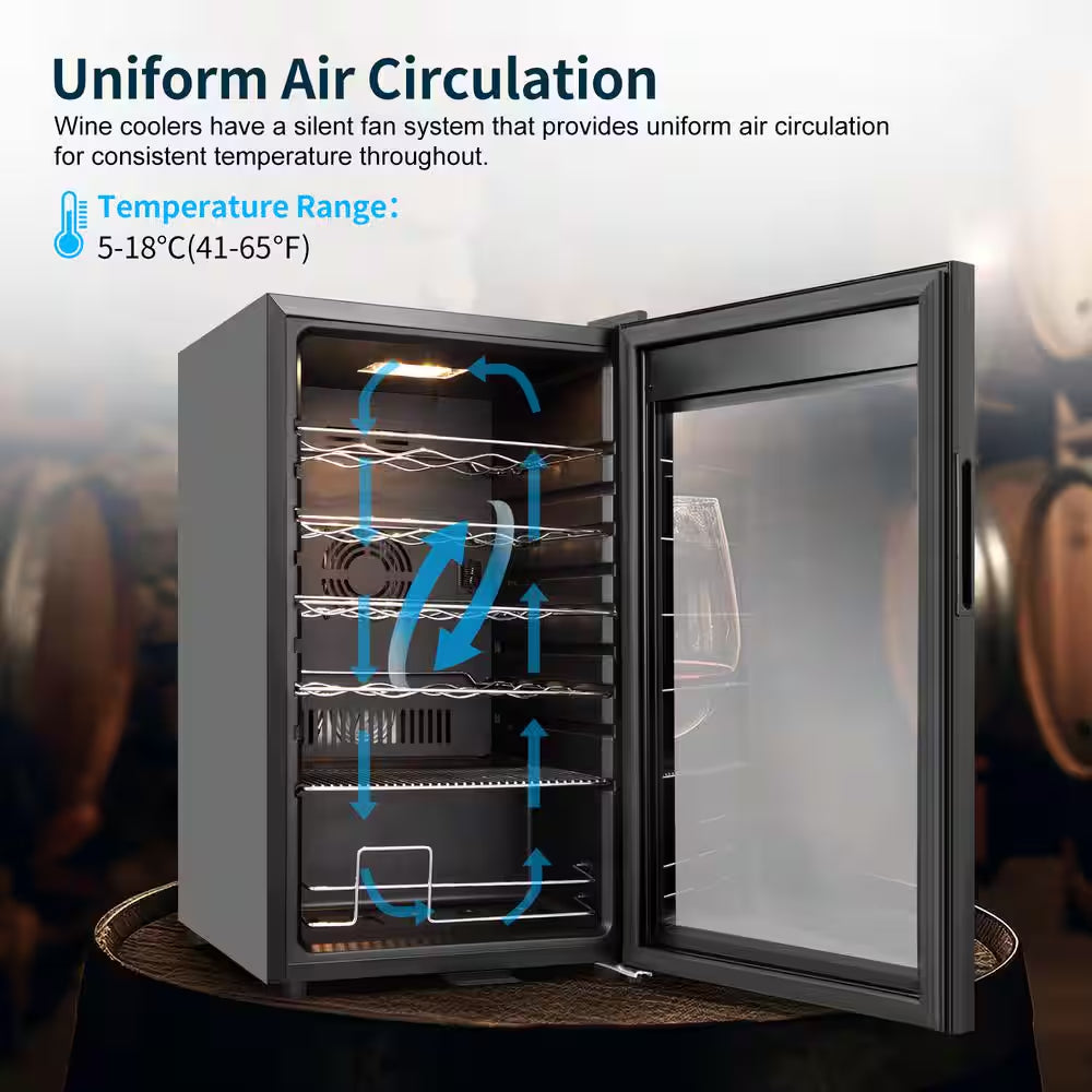 17 In. Wine Cooler 24 Bottle Freestanding Wine Refrigerator with Door Lock, Black