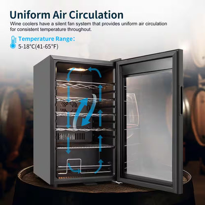 17 In. Wine Cooler 24 Bottle Freestanding Wine Refrigerator with Door Lock, Black