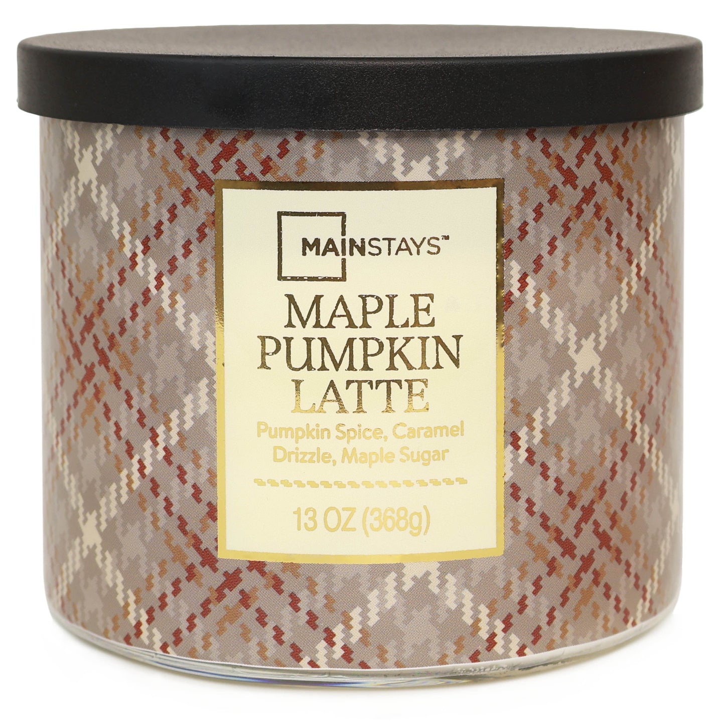 3-Wick Maple Pumpkin Latte Orange Plaid Design, 13-Ounce