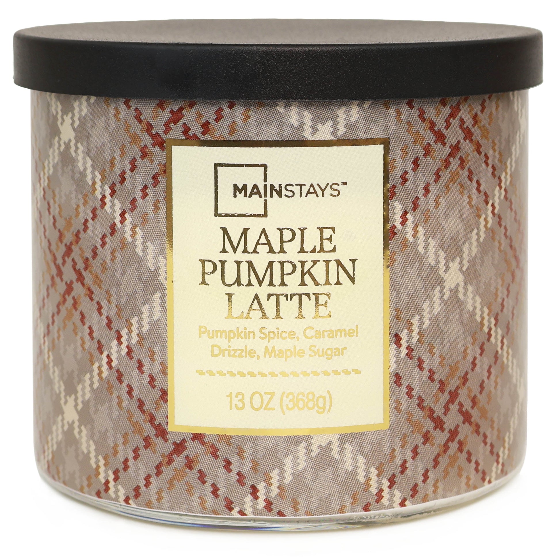 3-Wick Maple Pumpkin Latte Orange Plaid Design, 13-Ounce