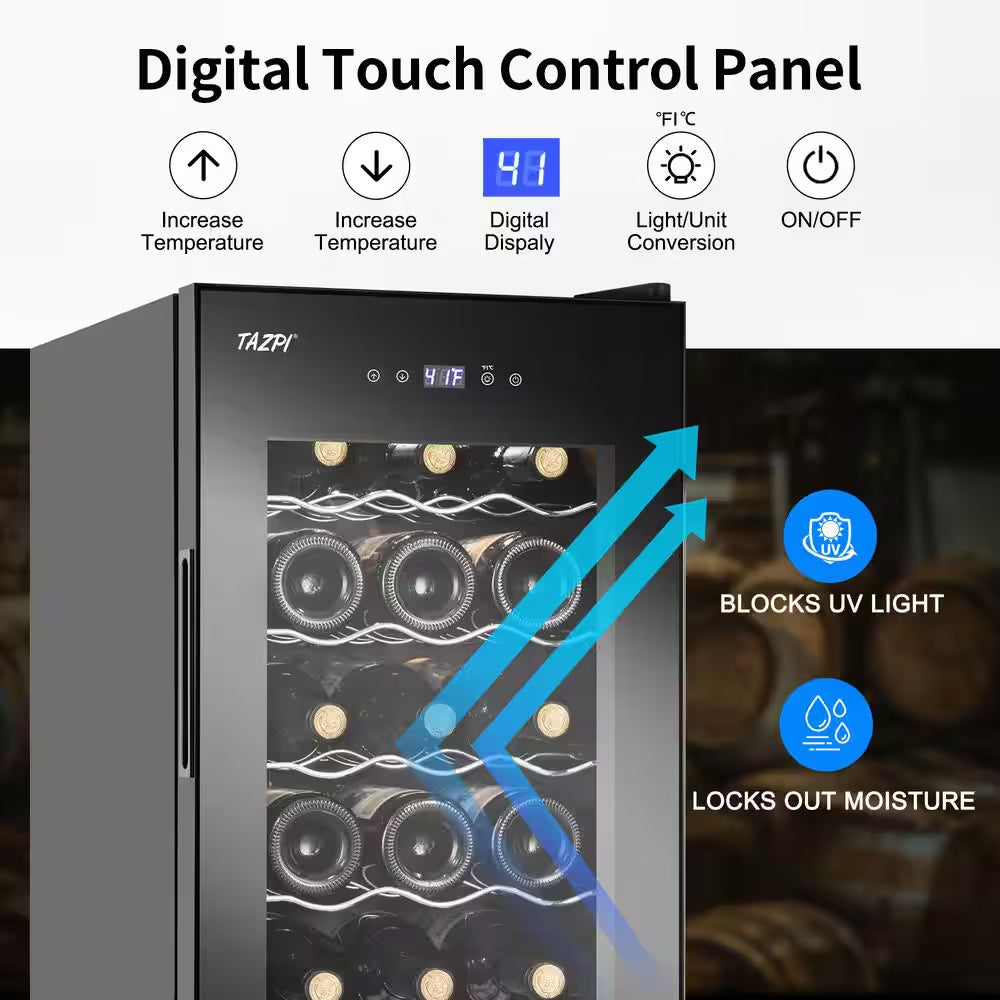 13.6 In. Black Freestanding Beverage Center 18-Bottle Wine Cooler with Adjustable Stainless Steel Wire Shelves