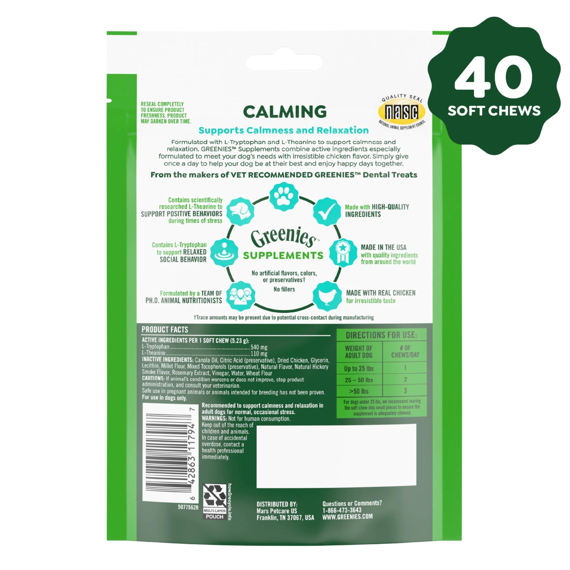 Supplements Calming Chews for Dogs Chicken Flavor, 7.3 Oz Container of 40 Ct. Soft Chews