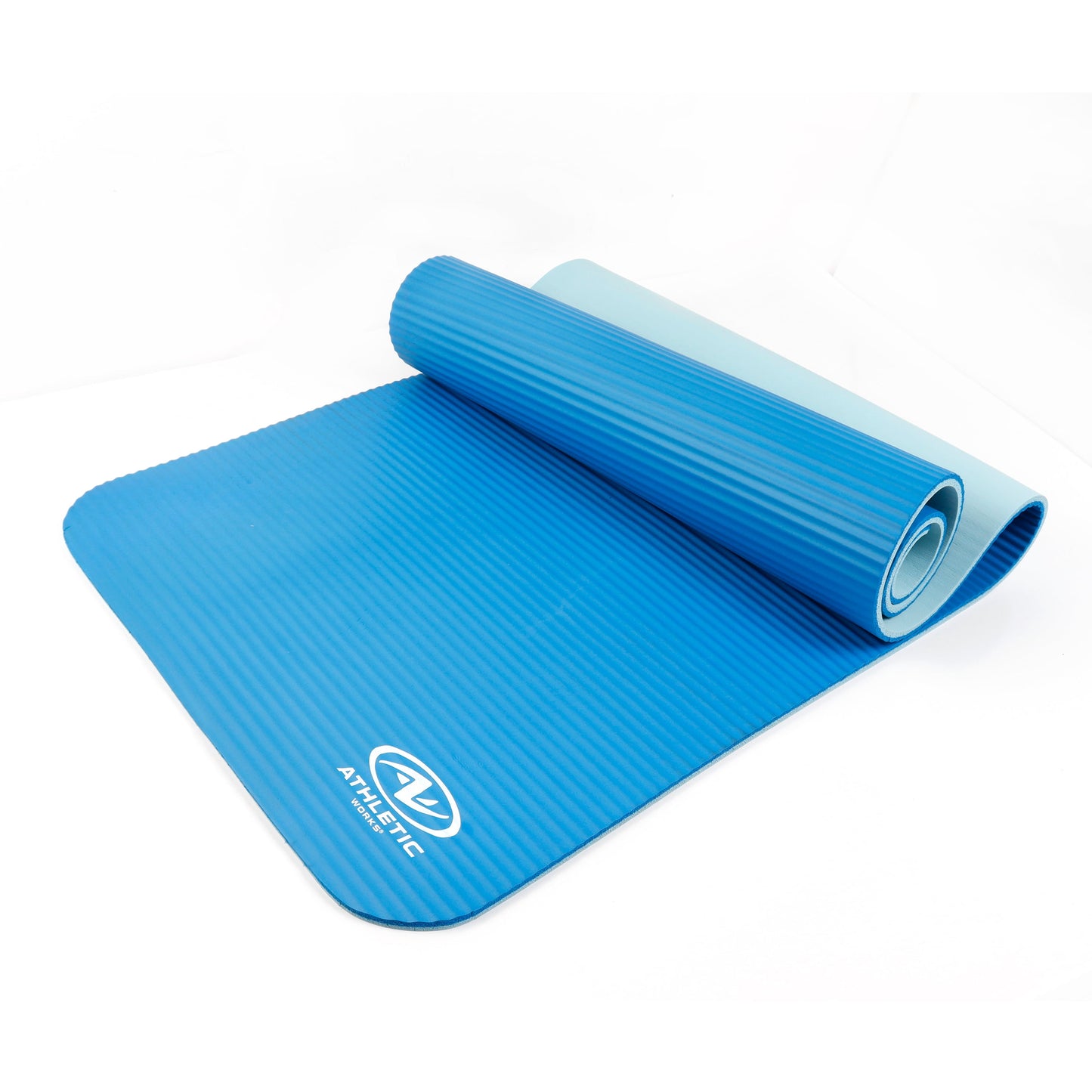 (4 Pack)  Two Tone Fitness Mat, 10Mm, 72Inx24In, Blue Color, NBR Foam, with Carry Strap