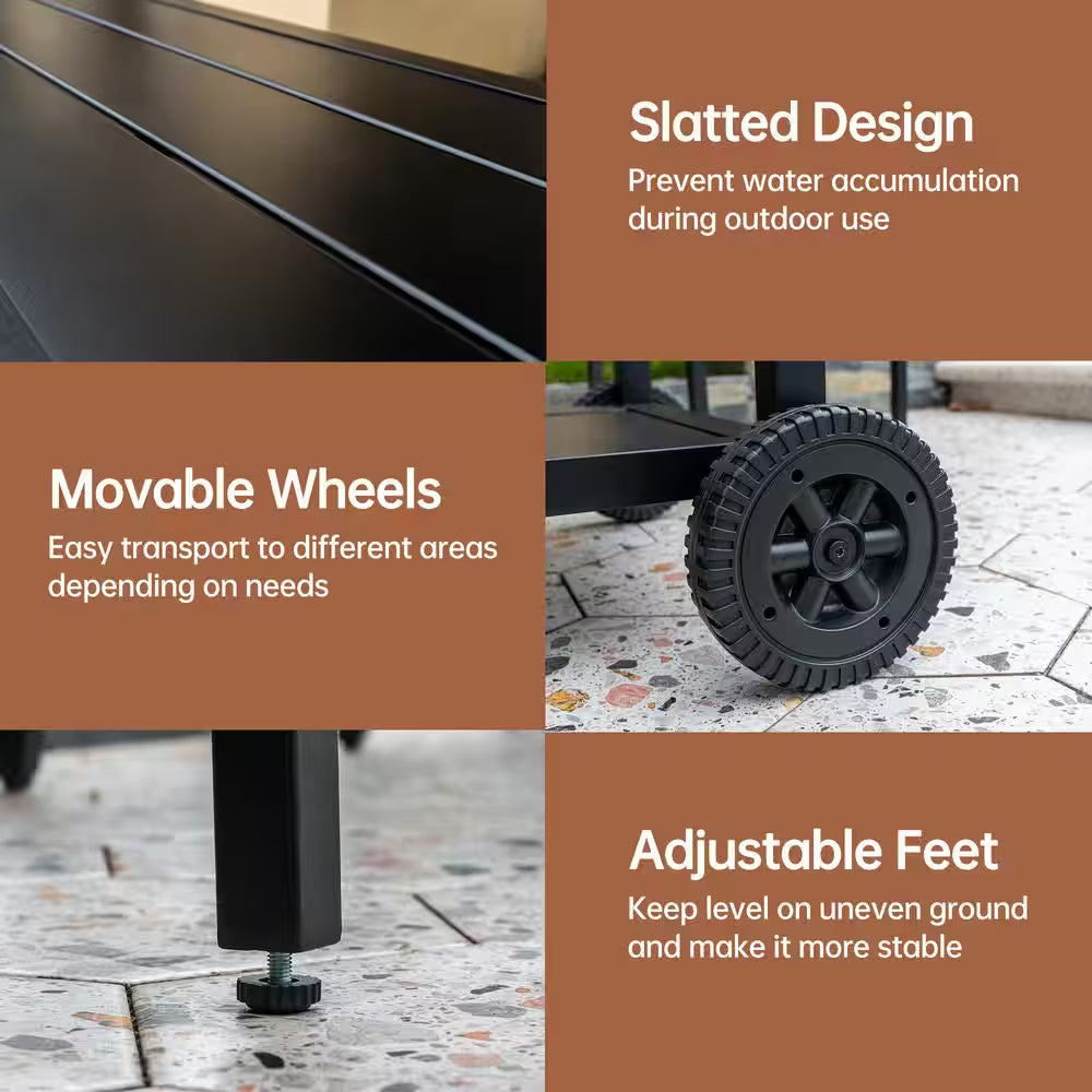 47 In. Outdoor Rectangular Metal Bistro Table Patio Counter Height Bar Table with Wheels